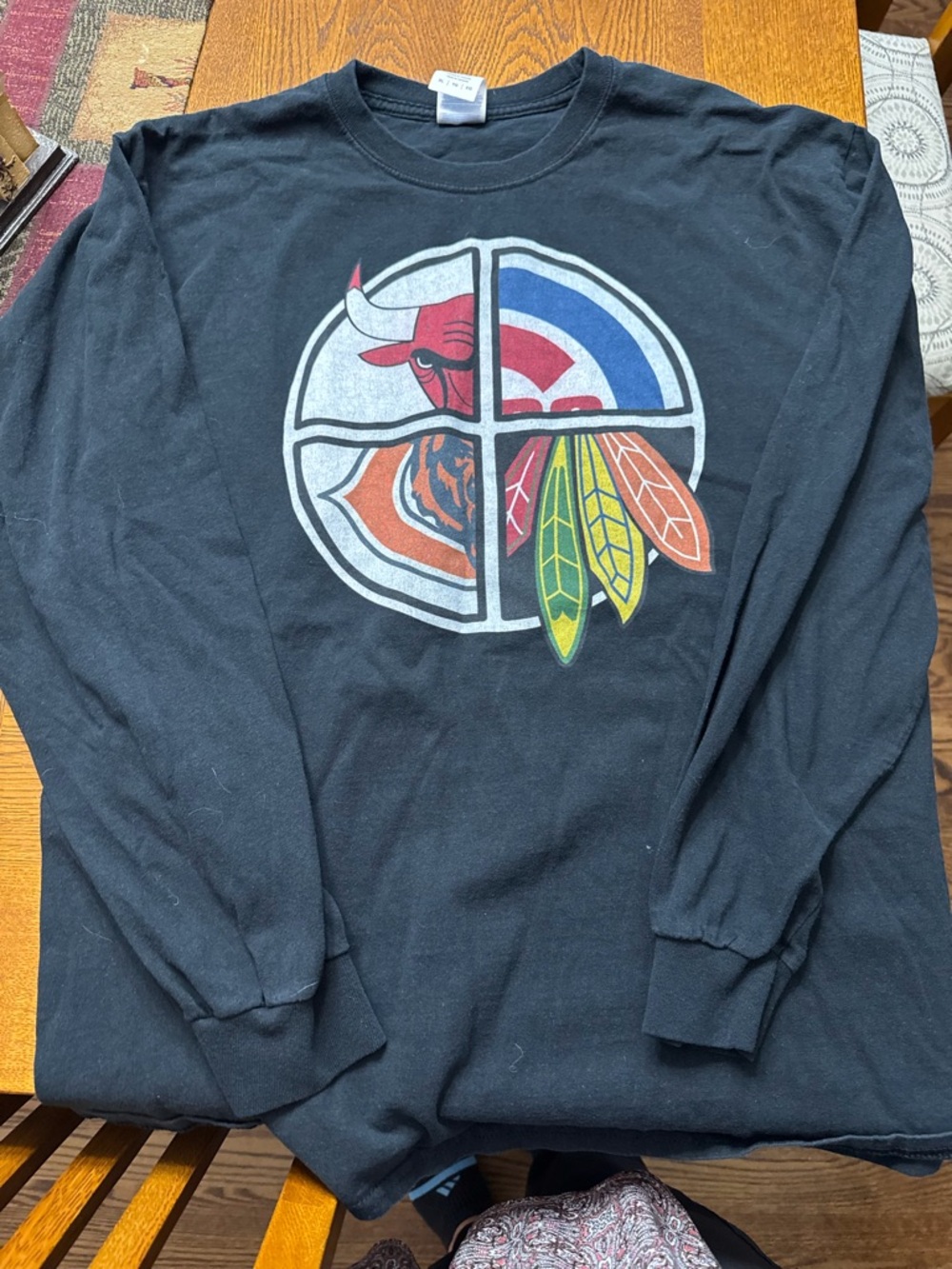 Gildan Black Long Sleeve Tee with Red, Blue and White Emblem